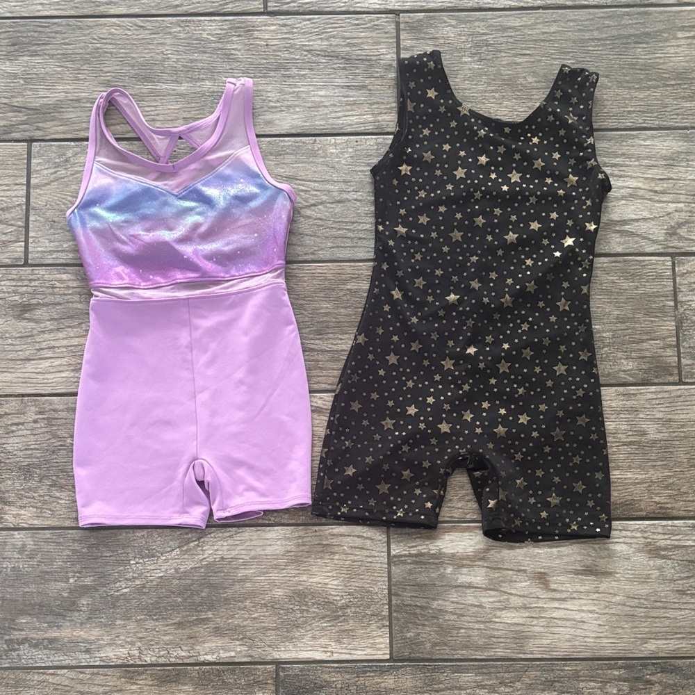Girls’ Metallic Lavender & Black Star Gymnastics Leotard Set- size 6